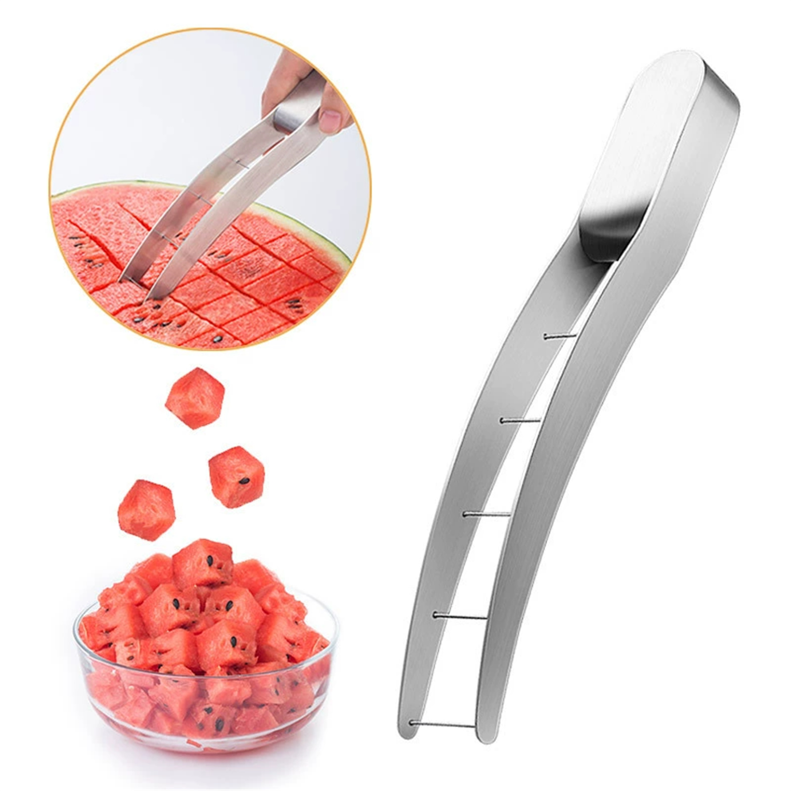 Watermelon Slicer Cutter - ที่ตัดแตงโมสแตนเลส อุปกรณ์ตัดผลไม้สำหรับปิกนิก แบ่งผลไม้ได้อย่างสม่ำเสมอ ใช้ในครัว พร้อมด้ามจับกันลื่น