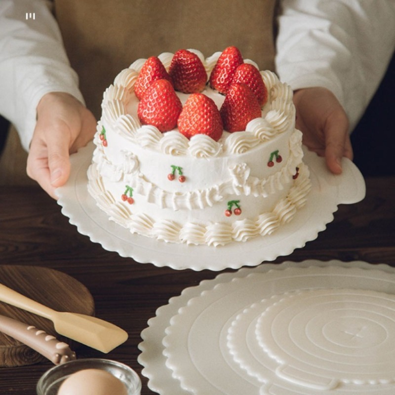 Kitchen Gadgets Home Party - ถาดเค้กพลาสติกทรงกลมแบบใช้ซ้ำได้ ฐานหนา สำหรับทำขนมที่บ้าน ตกแต่งงานปาร์ตี้ โชว์ขนมหวาน ปลอดภัยสำหรับอาหาร