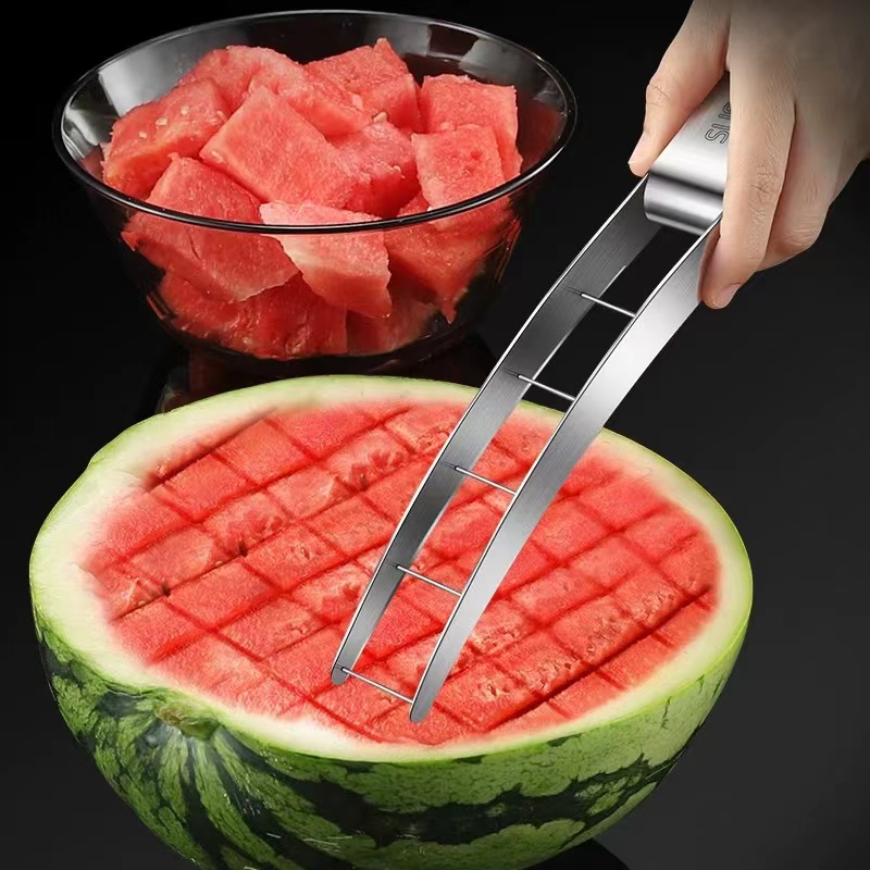 Watermelon Slicer Cutter - มีดแตงโมสแตนเลสสำหรับใช้ในครัวเรือนมีดขุดผลไม้เครื่องมือหั่นแตงโมหั่นสี่เหลี่ยมลูกเต๋า304