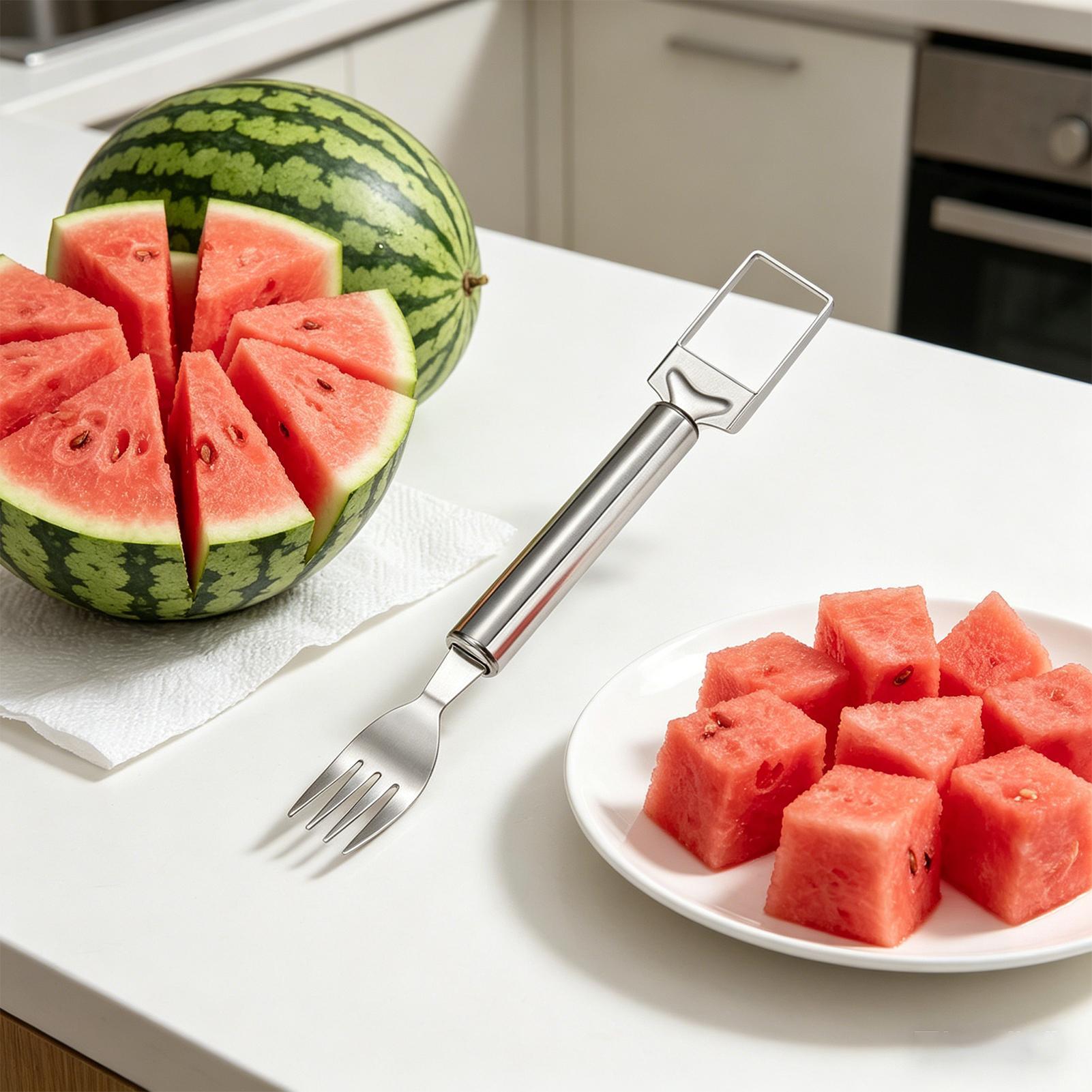 Watermelon Slicer Cutter - ที่ตัดแตงโมแบบสองหัว ส้อมครัวสแตนเลส ที่ตัดผลไม้ สำหรับครัว บ้าน ปิกนิก