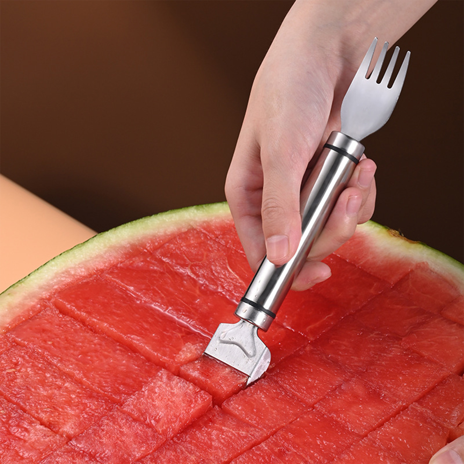 Watermelon Slicer Cutter - เครื่องมือตัดแตงโมสแตนเลส ช้อนตัดแตงโมอเนกประสงค์ เครื่องมือหั่นแตงโม ช้อนผลไม้ อุปกรณ์ครัว